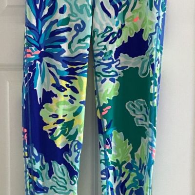 Lilly Pulitzer Luxletic Leggings Full Length Blue Green Yellow Floral/Fish Comfy